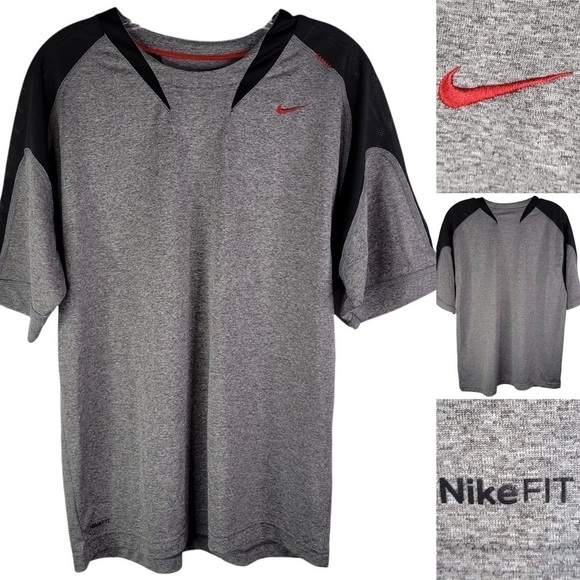 Nike Fit Dry Team Short Sleeve Training T-Shirt Tee Gray Red Mens Medium - Picture 1 of 8